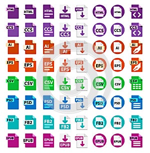 Big Collection of vector icons. File format extensions icons.