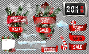 Big Collection of Winter Holidays Objects. Flat Design Vector Illustration. Set of Happy New Year and Merry Christmas