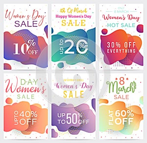 Big Collection of Womens Day sale banner templates, colorful abstract shapes backgrounds