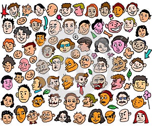 Big collections cartoon faces freehand drawing