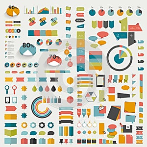 Big collections of info graphics flat design diagrams. photo