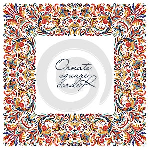 Big colorful ornate frame. Hand draw vector floral border.