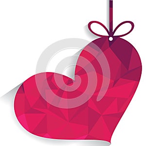 Big colorful Pink heart with ribbon on white background.