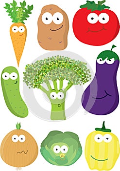 Big colorful set of cartoon vegetables.