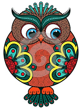 Big colourful ornate rounded owl