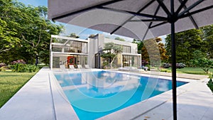 Big contemporary villa pool side view