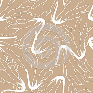 Big contour flowers on a beige background. Elegant seamless pattern for fabric, home textiles and bedding