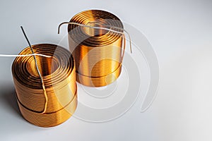 Big copper coils on white background