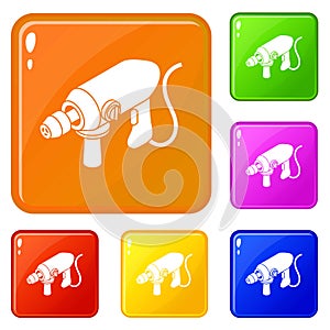 Big corded drill icons set vector color