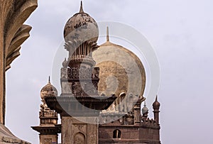 Big corner and small domes of Gol Gambaz, Vijayapura, Karnataka, India