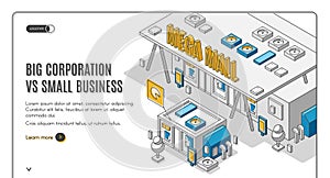 Big corporation in small business isometric banner