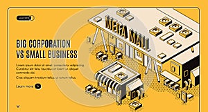 Big corporation in small business isometric banner photo