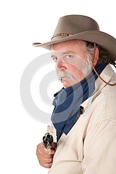 Big Cowboy with Pistol on White Background