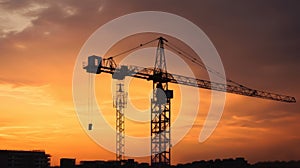 Big crane and building construction against beautiful dusky sky