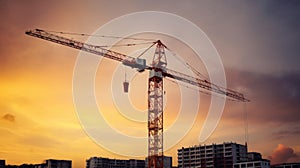 Big crane and building construction against beautiful dusky sky