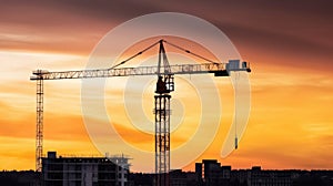 Big crane and building construction against beautiful dusky sky