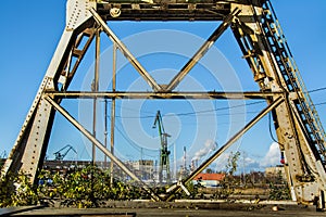 Big cranes at the shipyard. Gdansk, Poland