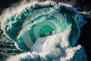 Big crashing wave. Aerial view of stormy ocean