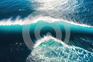 Big crashing wave. Aerial view of stormy ocean