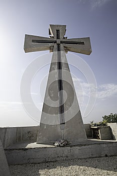 Big Cross at Mixed Muslim-Christian graveyard, built on an island largely made by shells in Joal-Fadiouth, Petite Cote, Senegal