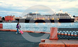 A big cruise liner on the port in St. Petersburg