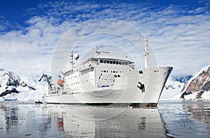 Big cruise ship in Antarctic waters