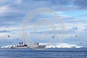 Big cruise ship in Antarctic waters