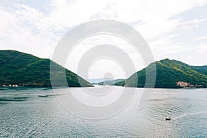 Big cruise ship in the Bay of Kotor in Montenegro. View it from