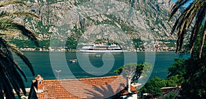 Big cruise ship in the Bay of Kotor in Montenegro. View it from