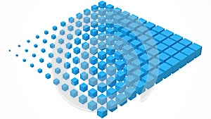 Big cube scructure dissolving to small cubes. 3d style vector illustration.
