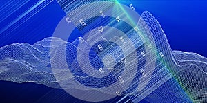 Big data. Abstract analytical background with wireframe algorithm analyze data and blurred lines. Quantum cryptography concept.
