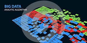 Big data. Abstract background algorithm analyzing color rectangles data. Machine learning. Analysis of Information. Minimalistic