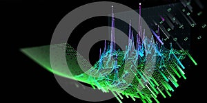 Big data. Abstract  background with bending color 3d grid and data dark. Visual presentation screen of analytics 3d algorithms.