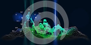 Big data. Abstract background polygonal wave algorithm analyze data with blurred lines. Quantum cryptography concept. Analytics