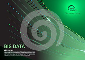Big data abstract background. Sorting flow futuristic backdrop in green color. Wave particle on gradient background