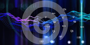 Big data. Abstract background with triangles  wireframe algorithm analyze data and blurred lines. Quantum cryptography concept.