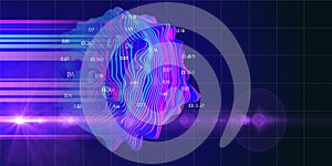 Big data. Abstract concept of layered analysis of a spherical data array.  Noise sphere cut on color layers with blurred lines