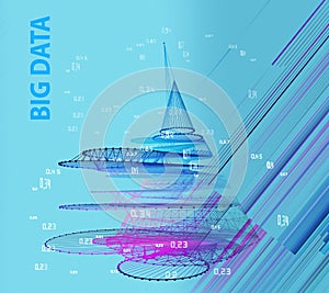 Big data. Abstract concept of radial algorithm analytics. Quantum virtual cryptography. Business visualization of artificial