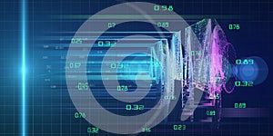 Big data. Abstract concept of radial algorithm analytics. Quantum virtual cryptography. Business visualization of artificial