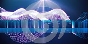 Big data. Abstract  futuristic visualization of wavy grid artificial intelligence. Big data.  Quantum virtual cryptography.
