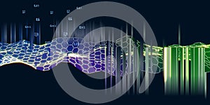 Big Data. Abstract hexagon grid technology  background with blurred lines. Artificial intelligence. Algorithms deep learning.