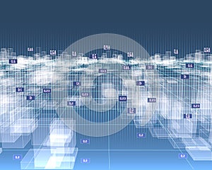 Big Data. Abstract infographic with outline boxes onblue. Business and finance analytics representation. Futuristic geometric