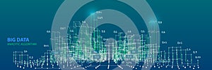Big data. Abstract  infographics with grid mesh and data on blue background. 3d grid data chart  algorithm. Data chart. Vector