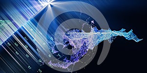 Big data. Abstract polygonal analyze algorithm artificial intelligence data. Quantum computing concept with grid and blurred line