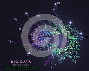 Big data. Abstract technology background with polygonal chaotic grid color analyze and data. Analytics algorithms data. Computing