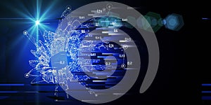 Big data. Abstract technology  background with polygonal grid analyze and blurred lines.  Analytics algorithms data.  Quantum