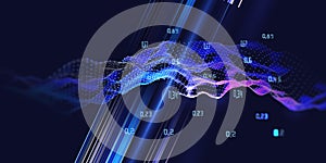 Big data. Abstract technology  background with triangle  wireframe algorithm analyze and blurred lines. Quantum cryptography.