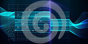 Big data. Abstract  technology visualization of wavy grid artificial intelligence.  Big data. Quantum virtual cryptography.