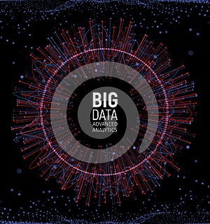 Big data abstract vector visualization. Lines and dots array. Big data connection complex. Graphic fractal element