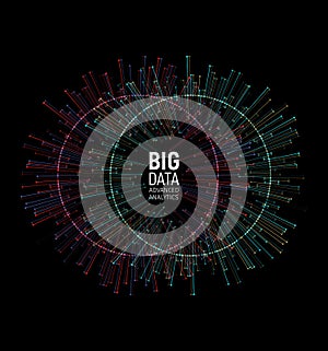 Big data abstract vector visualization. Lines and dots array. Big data connection complex. Graphic fractal element